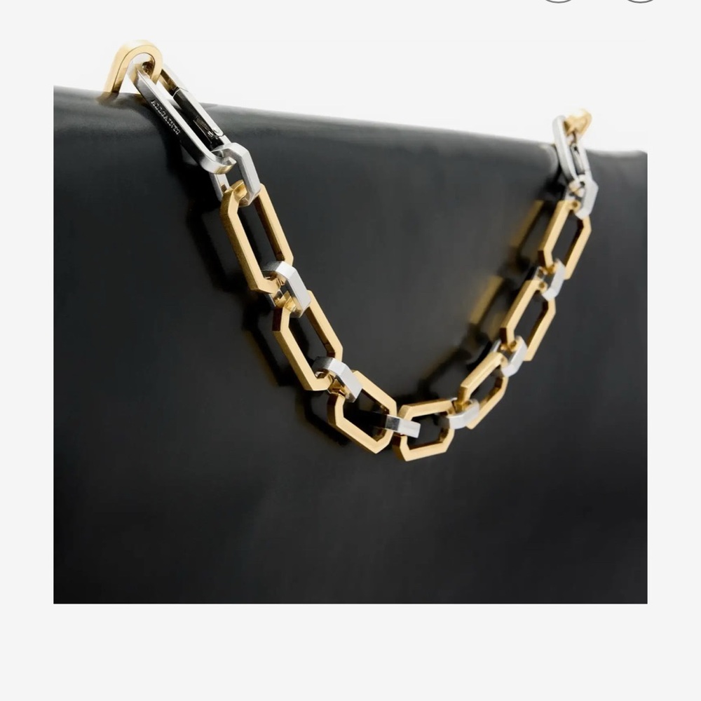 All Saints Black Leather Shoulder Bag with Gold Chain